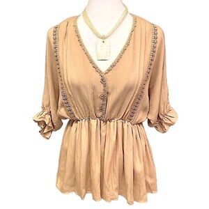 Hudson Gray Babydoll Lace Trim Blouse